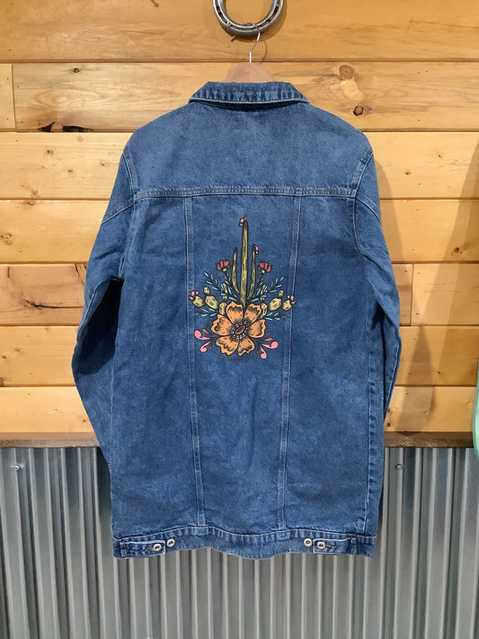 Cacti Floral Long Jean Jacket