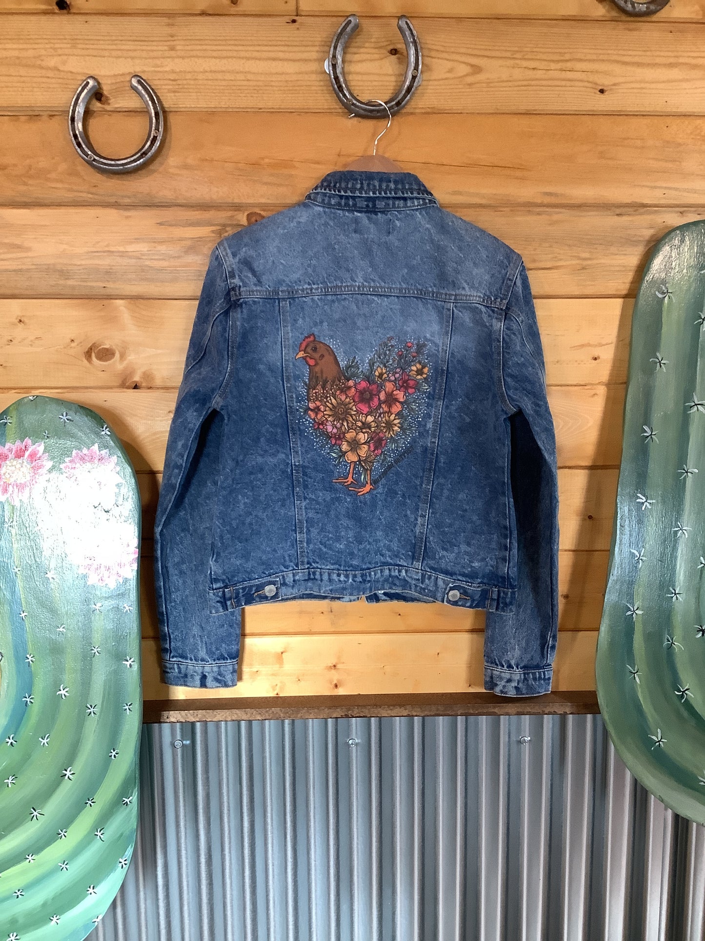 Floral Chicken Jean Jacket