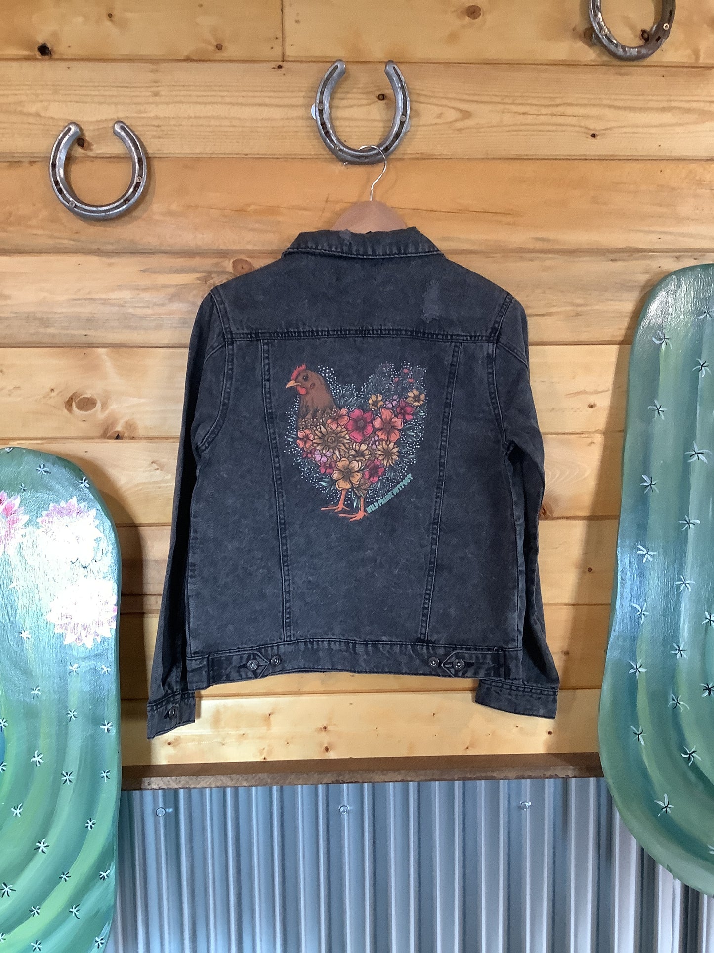 Black Floral Chicken Jean Jacket