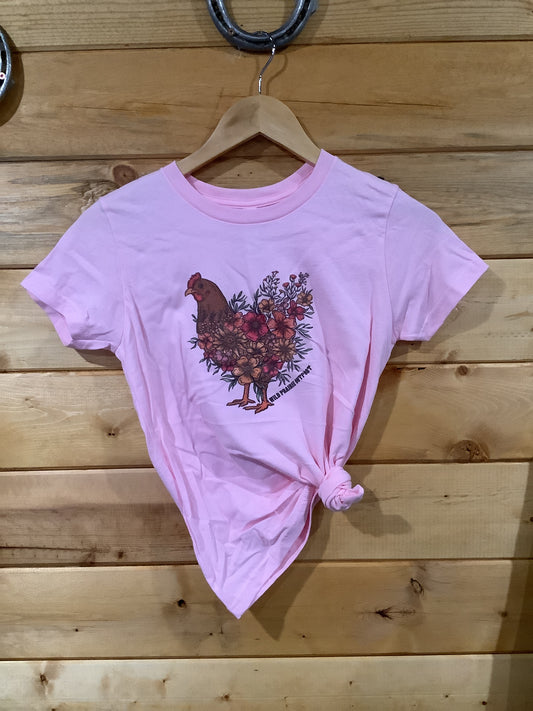 Girls Floral Chicken Graphic Tee